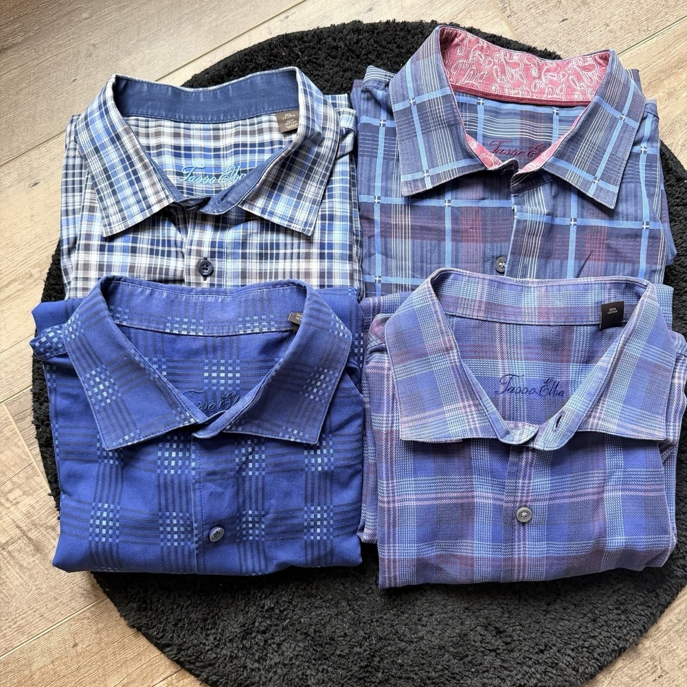 Tasso Elba Men's Long Sleeve Shirts Plaid 100% Cotton Casual Shirts SZ-XL Bundle